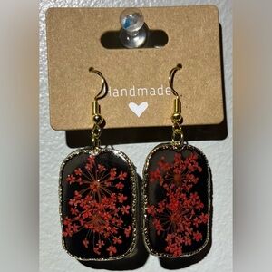 Handmade Black and Red Floral Earrings